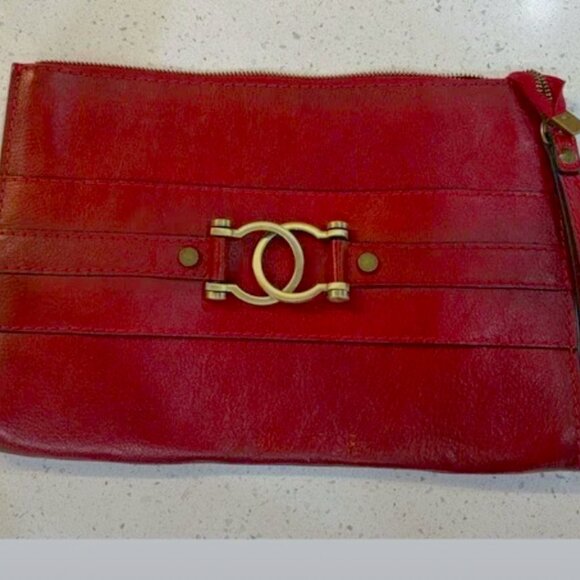Vintage PRATESI Firenze Italian Leather Red Clutch Bag PouchPurse Folio Envelope